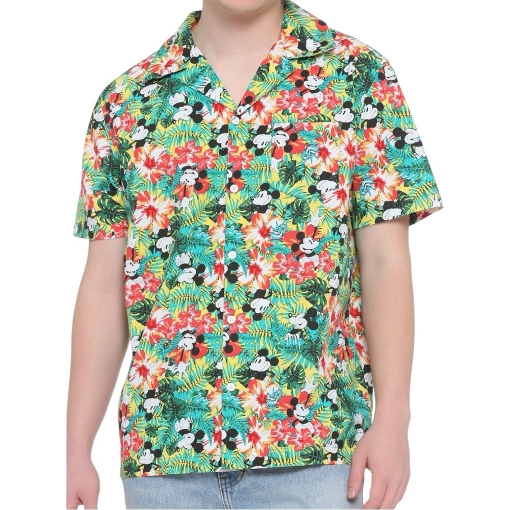 NWT Disney Mickey Mouse Tropical Floral Hawaiian Button Down Shirt Men's XL